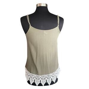 Vanity Olive Green Gauzy Tank Top Lace Trimmed MED Y2K Summer Casual Layering